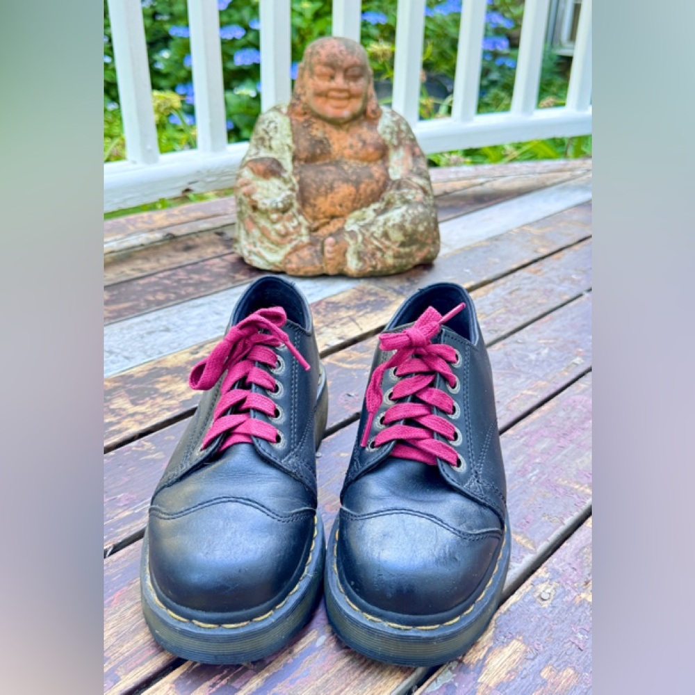 Dr. Martens 10960 Black Leather Oxford Platform Cap Toe Shoes